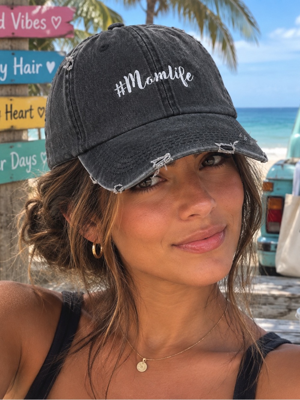 Black rugged Momlife baseball cap